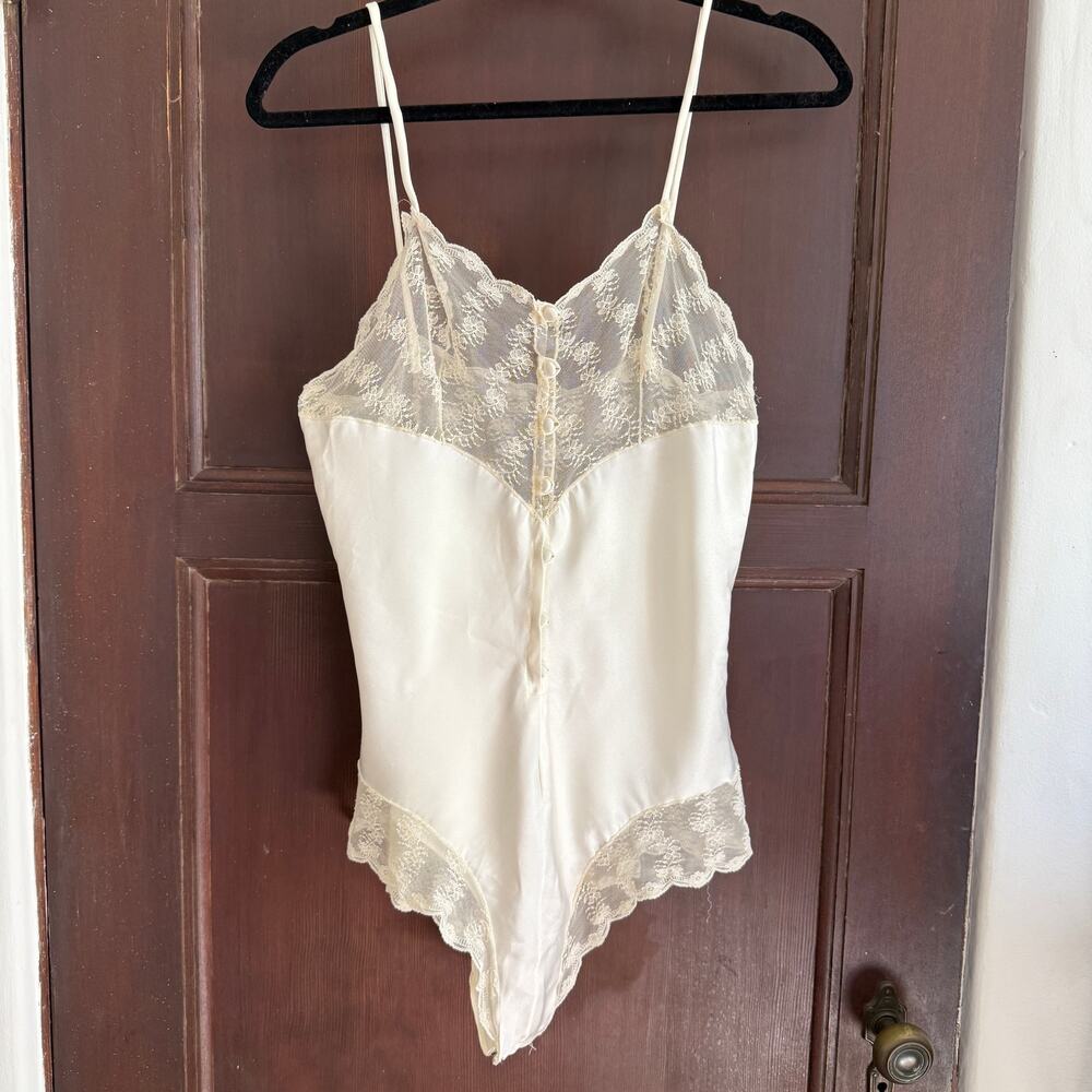 80s vintage CONTEMPO CASUALS Intime White Sheer Lace Teddy Negligee Medium